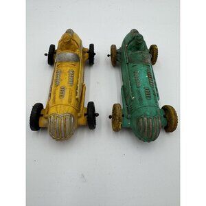 Vintage Auburn Rubber Race Cars Lot of 2 – Yellow & Green Driver Cars 1940s-50s